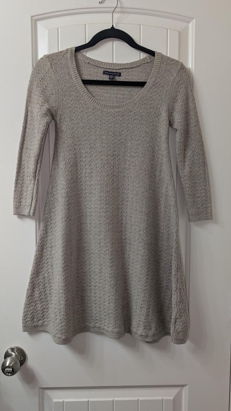 American Eagle Outfitters Beige Knit Sweater Dress Scoop Neck 3/4 Sleeve XS